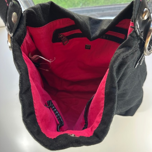 GAP Vtg wool Black Canvas Hobo Bag Purse Shoulder Bag with Pink Interior - Picture 7 of 14